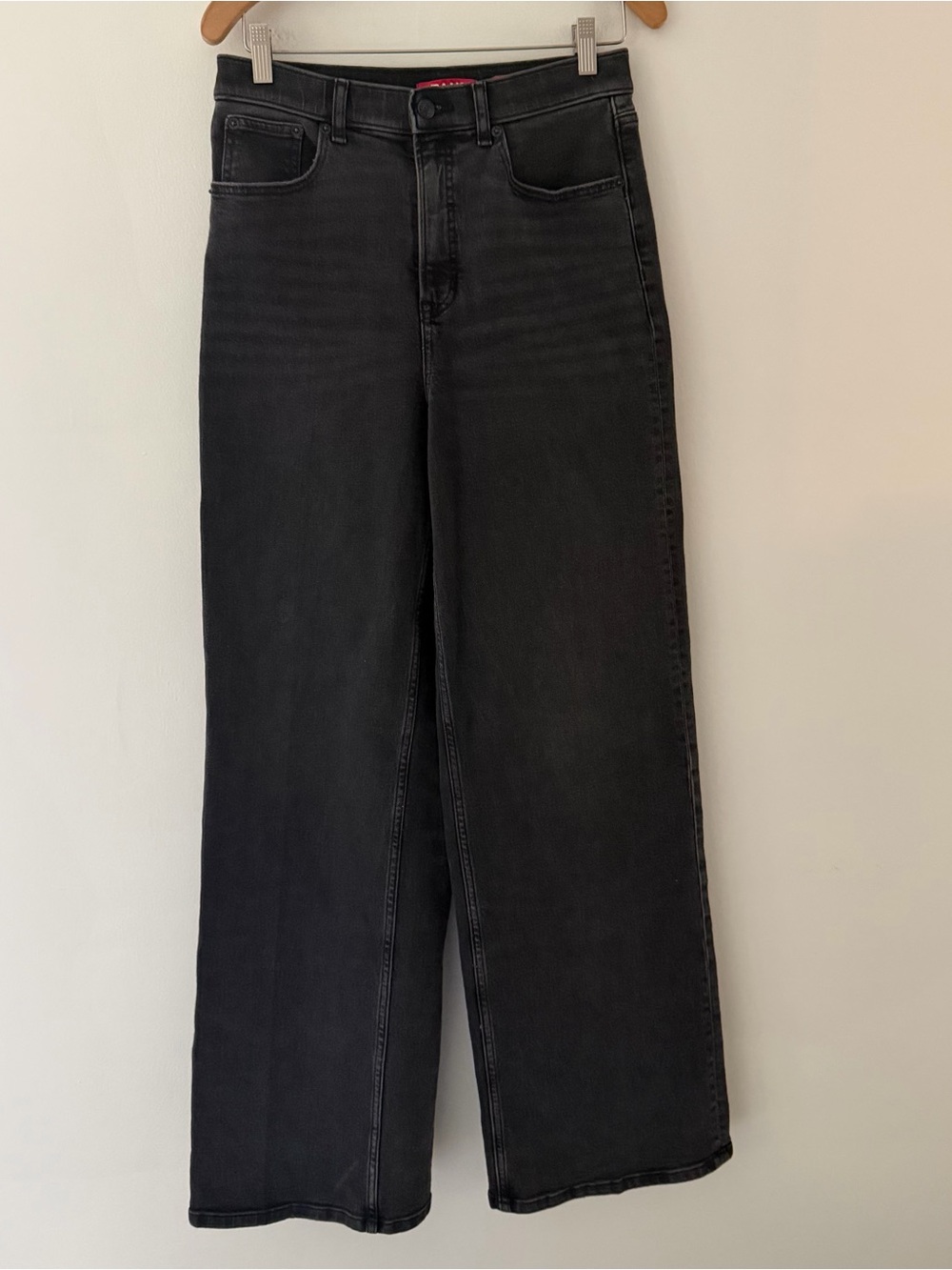 Spanx Wide Leg Jeans High Rise Black Size Medium Tall Shaping Slimming Pull On
